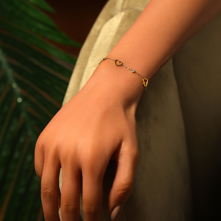 Bracelet en acier doré avec coeurs évidés - 16+3cm - Vue 20