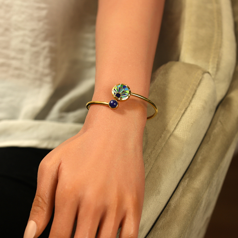 Bracelet Stella Mia en acier doré jaune jonc flexible résine bleue et verte - Vue 20