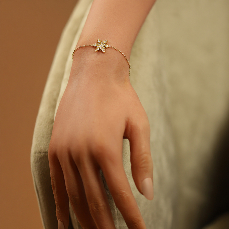 Bracelet aen cier dor� flocon de neige 20mm x 16mm oxyde blancs sertis - 17+5cm - Vue 20