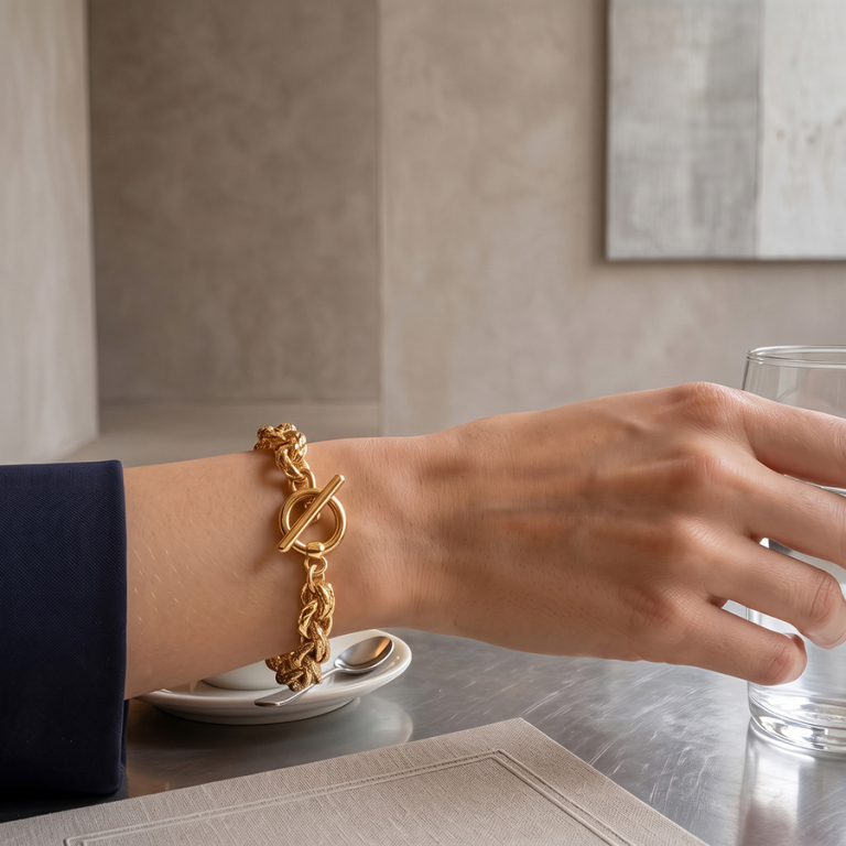 Bracelet en acier dor� maille 8mm -16+3cm - Vue 20