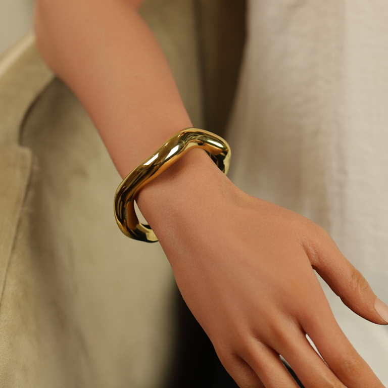 Bracelet en acier dor jonc ondul -ouverture intrieure 58X46mm - Vue 20