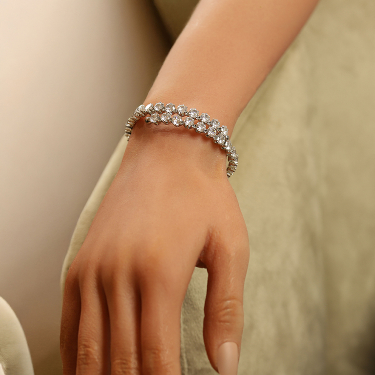 Bracelet en acier rail d\'oxydes blancs sertis - 52mm - Vue 20