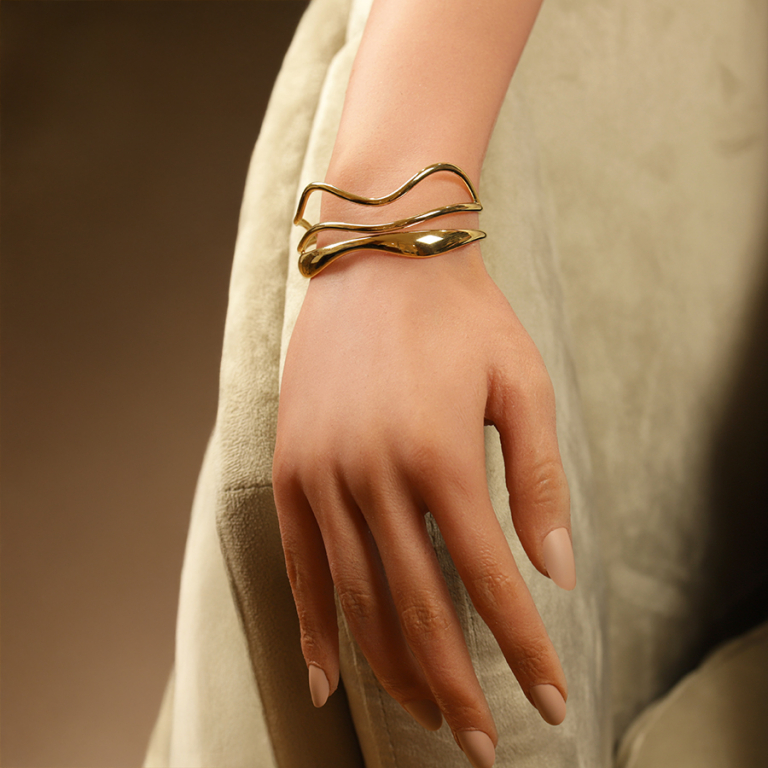 Bracelet en acier dor� rigide ajour� - 63mm - Vue 20