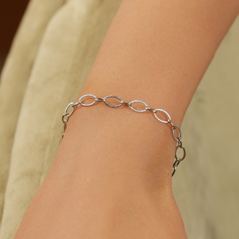 Bracelet en acier mailles ovales altern�es cisel�es - 18cm - Vue 20