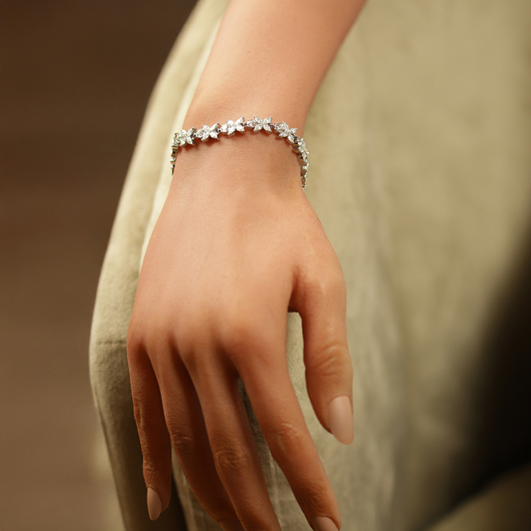 Bracelet en acier multi fleurs oxydes blancs sertis - 16+3cm - Vue 20