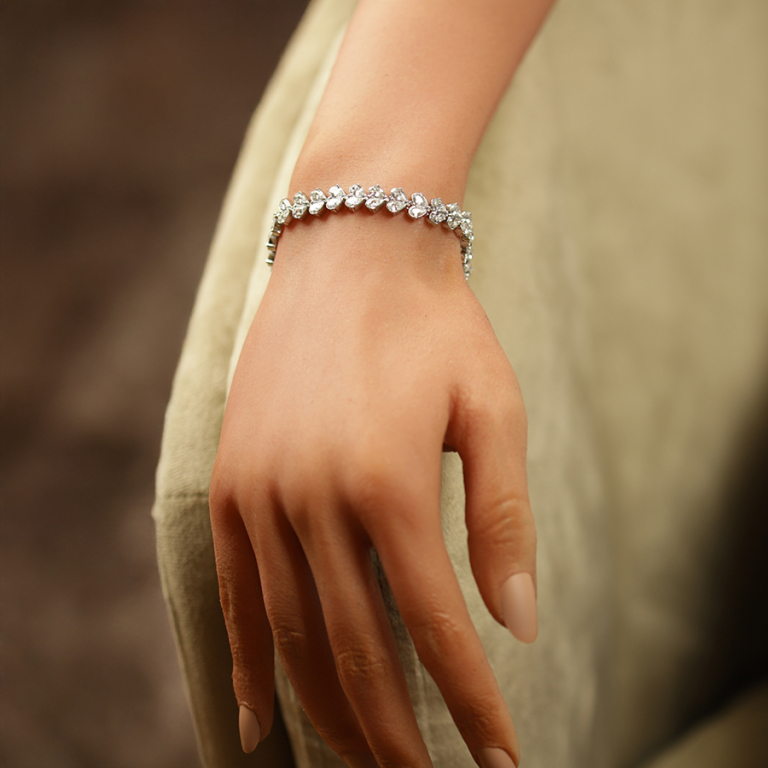 Bracelet en acier multi coeurs d\'oxydes blancs sertis - 16+3cm - Vue 20