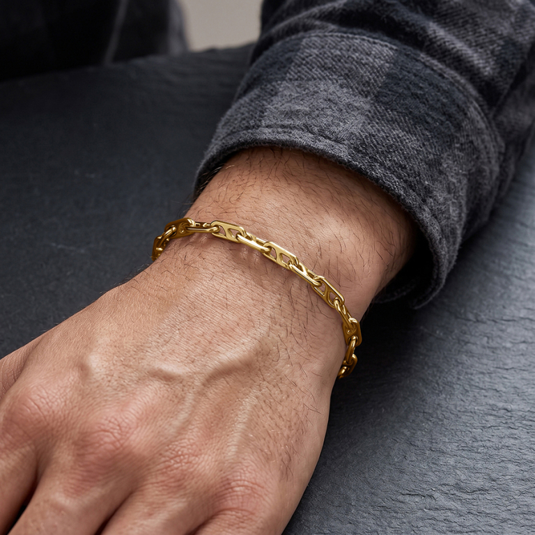 Bracelet en acier dor� maille marine -19+3cm - Vue 20