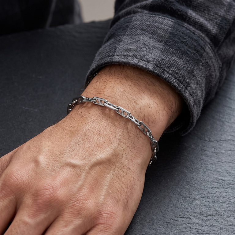 Bracelet en acier satin� maille marine - 19+3cm - Vue 20