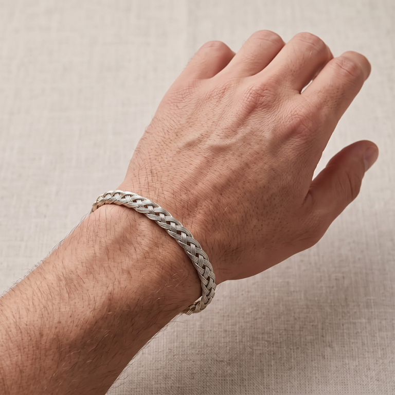 Bracelet en acier satin� tresse plate 7mm - oval 62X55mm - Vue 20