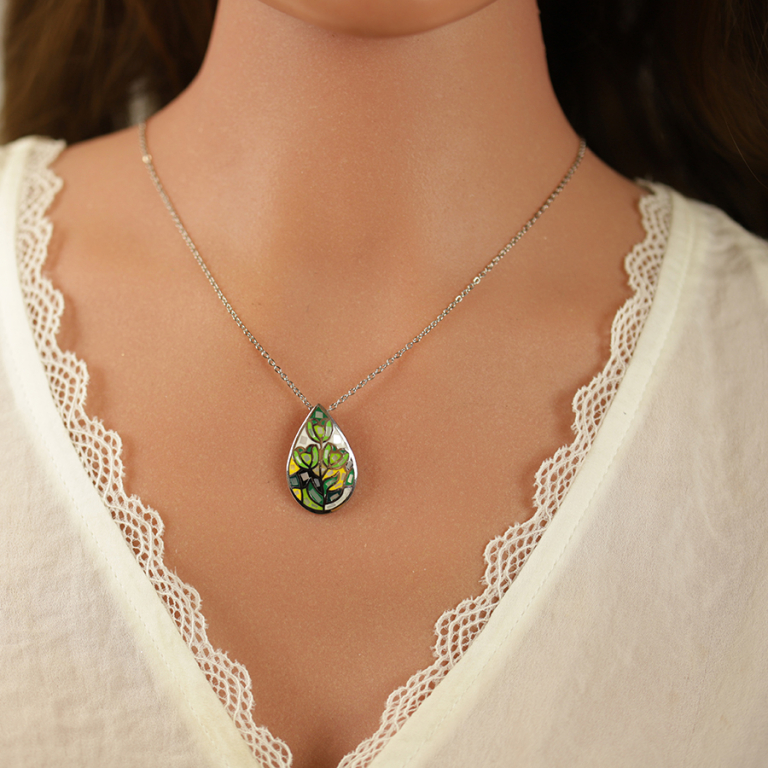 Collier Stella Mia en acier pendentif forme goutte nacre et résine - 45+10cm - Vue 20