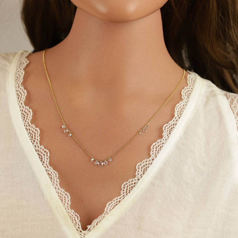 Collier en acier doré pampilles d\'oxyde blanc - 40+5cm - Vue 20