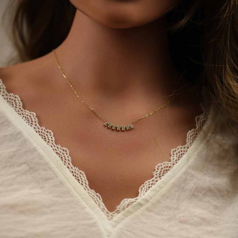 Collier en acier doré barrette d\'oxydes blancs sertis 40+5cm - Vue 20