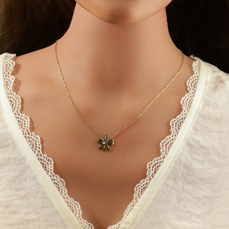 Collier en acier doré fleur 5 pétales - 40+4cm - Vue 20