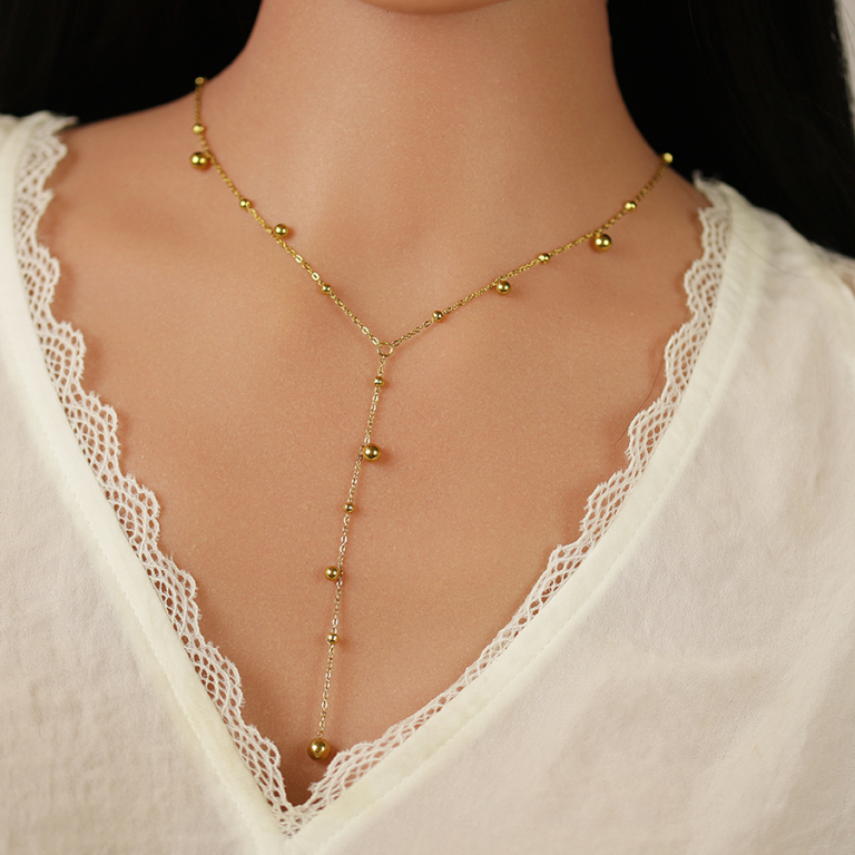 Collier en acier doré forme cravate - 42+5cm - Vue 20