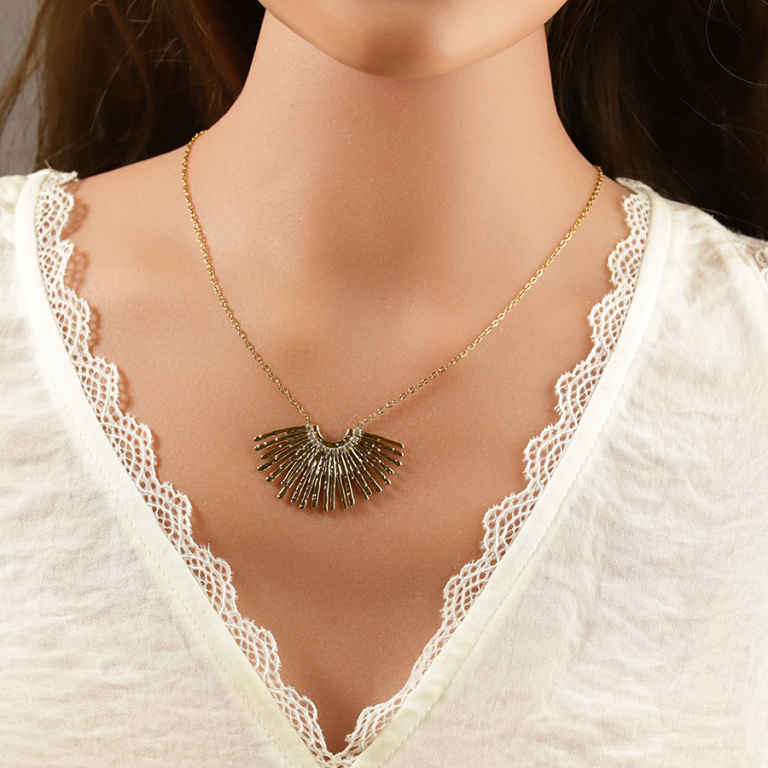Collier en acier forme eventail avec oxydes blancs sertis - 43+5cm - Vue 20