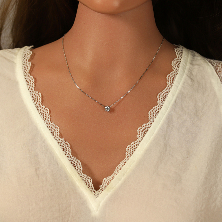 Collier en acier solitaire 6mm oxyde blanc - Vue 20
