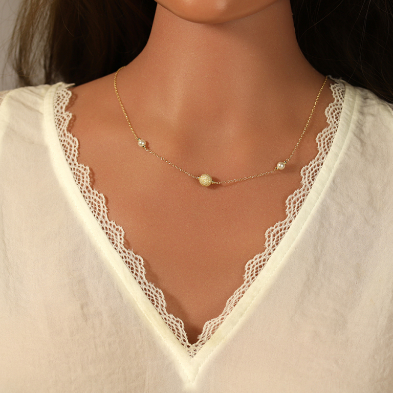 Collier en acier doré solitaire 6mm oxyde blanc serti - Vue 20