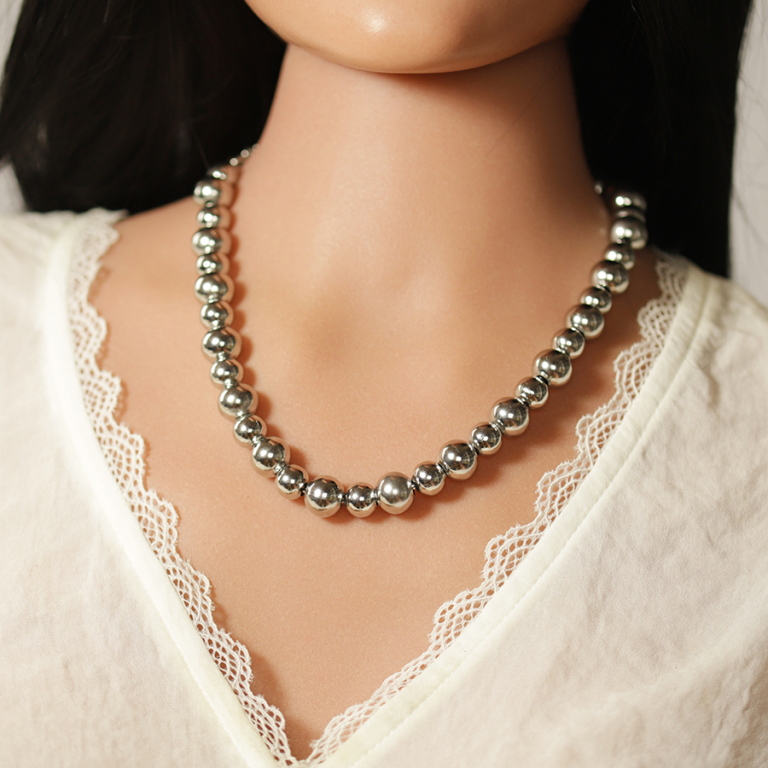 Collier en acier boules 8mm et 10mm - 42+5cm - Vue 20