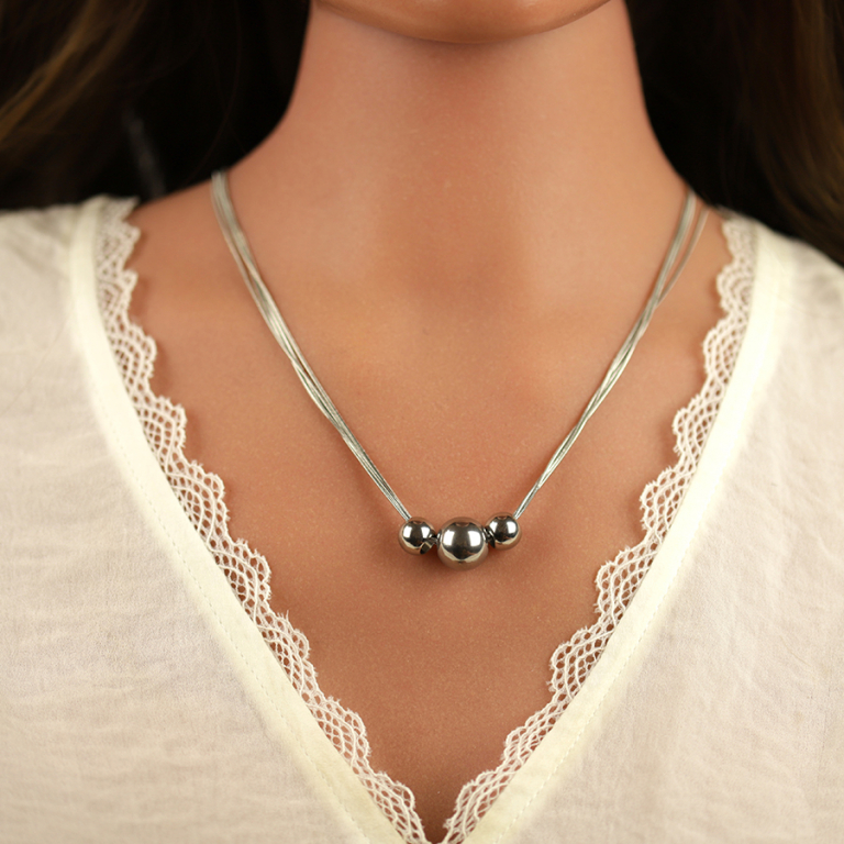 Collier en acier 3 boules  - 43+4cm - Vue 20