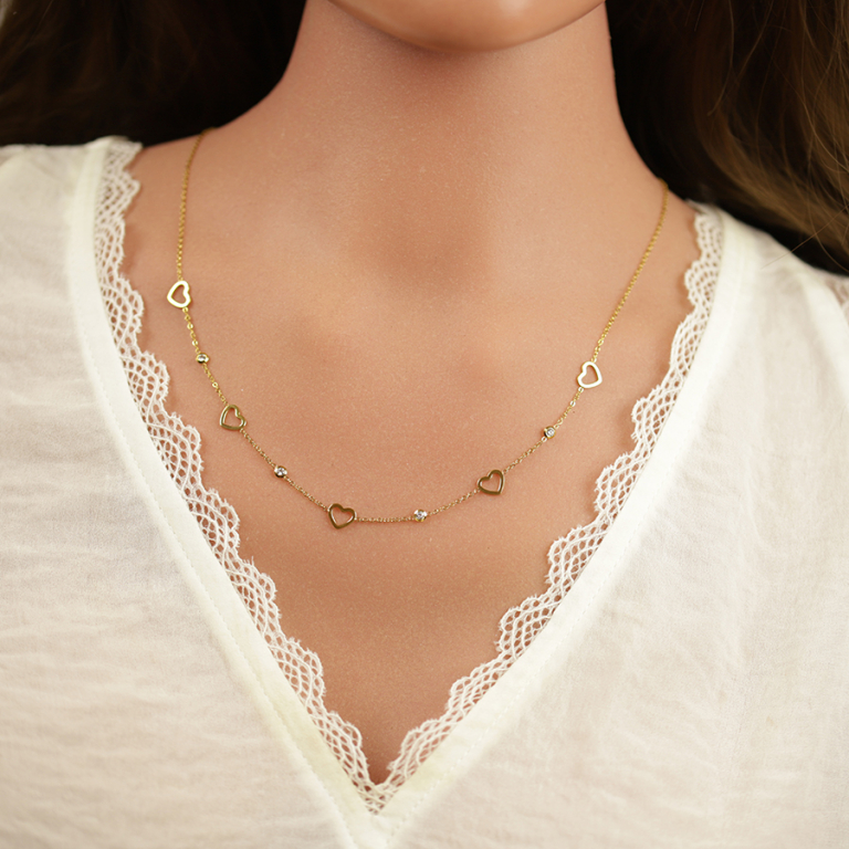 Collier en acier doré coeurs évidés - 39+5cm - Vue 20