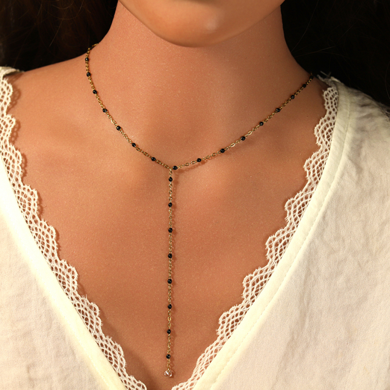 Collier en acier doré cravate (10.5cm) résine noire - 40+5cm - Vue 20