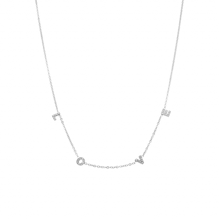 Collier en acier love avec oxydes blancs sertis - 43+4cm - Vue 20