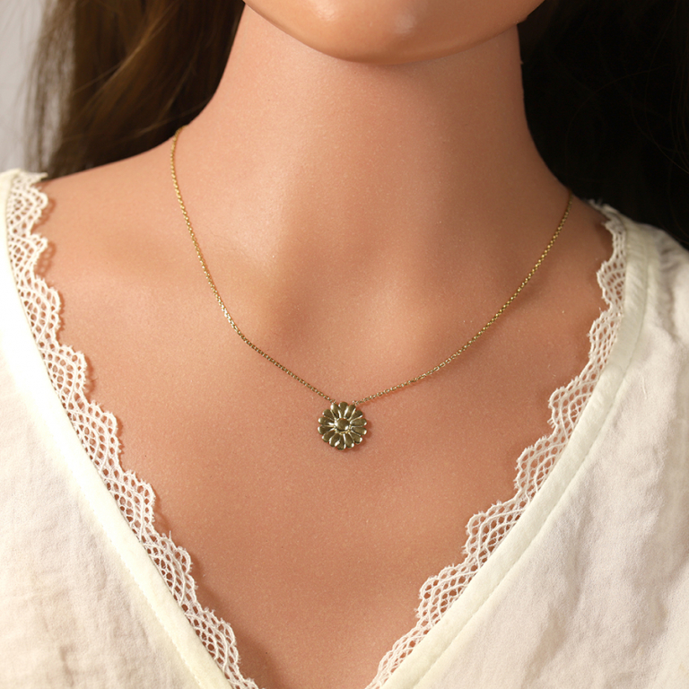 Collier en acier doré fleur 16mm - 40+4cm - Vue 20