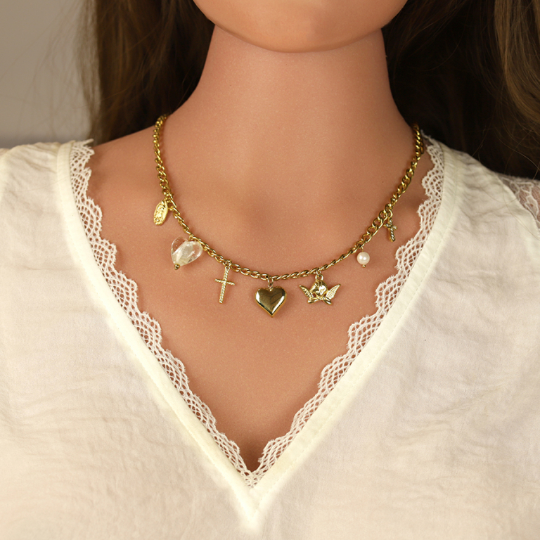 Collier en acier dor� pampilles - 41+5cm - Vue 20