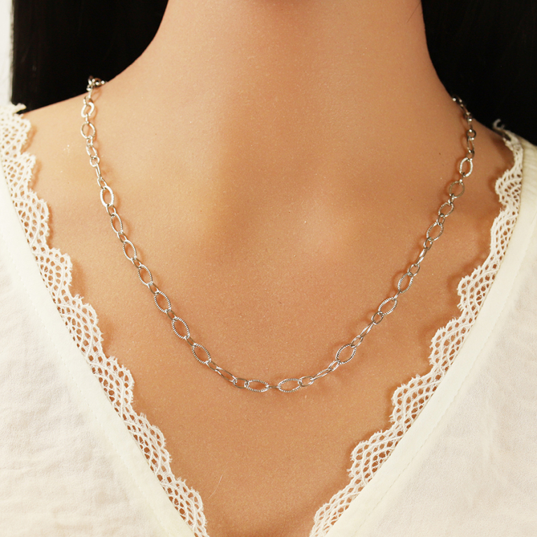 Collier en acier maille maille ovale altern�e cisel�e - 45cm - Vue 20