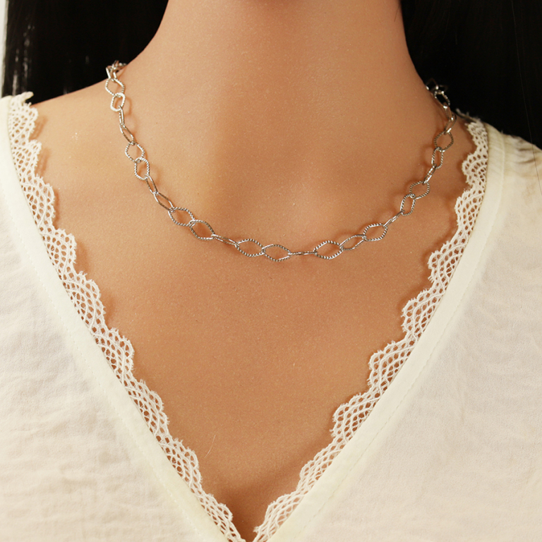 Collier en acier maille losange cisel�e - 45cm - Vue 20
