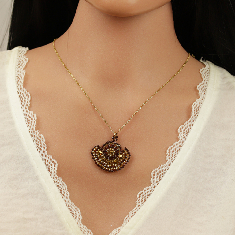 Collier en acier dor� pendentif forme couleur chocolat  - 42+10cm - Vue 20