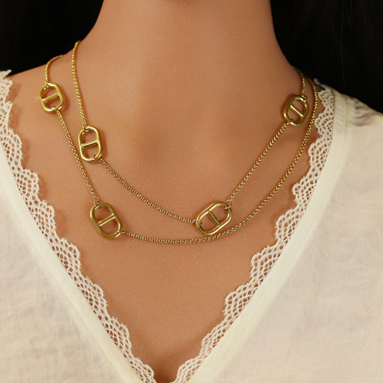Collier en acier dor� sautoir maille marine - 90 + 5cm - Vue 20