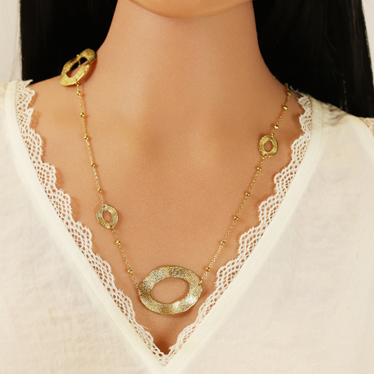 Collier en acier dor� motifsmartel�s -  80+5cm - Vue 20