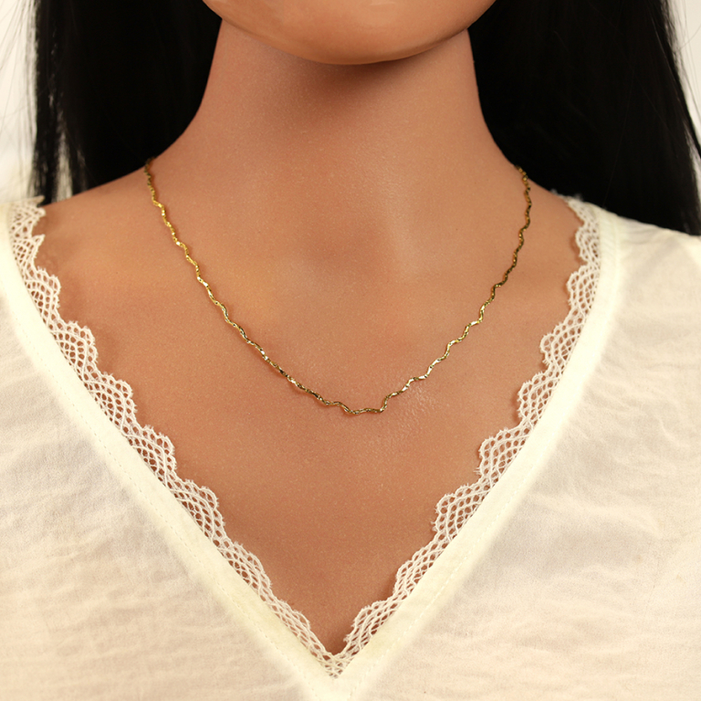 Collier en acier dor� ondul�-  38+5cm - Vue 20