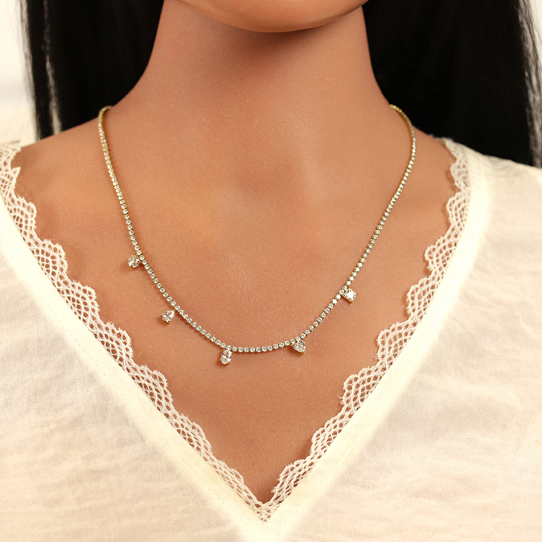 Collier en acier dor� oxydes blancs sertis riviere  - 40+5cm - Vue 20