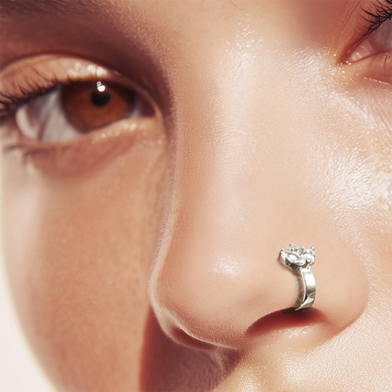 Piercing de nez en acier troix oxydes blancs - Vue 20