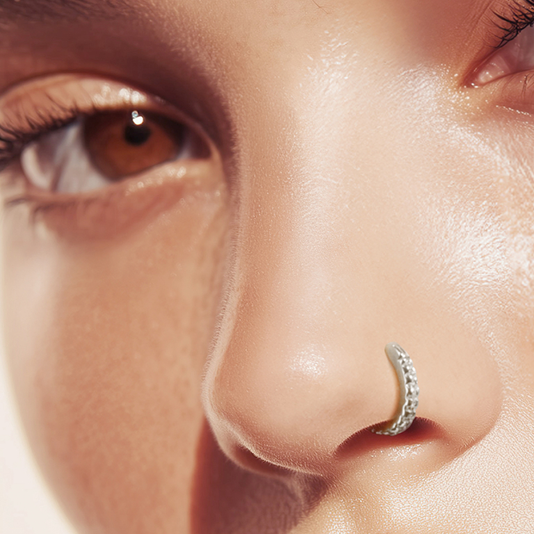 Piercing de nez en acier oxydes blancs retenus par rail - Vue 20