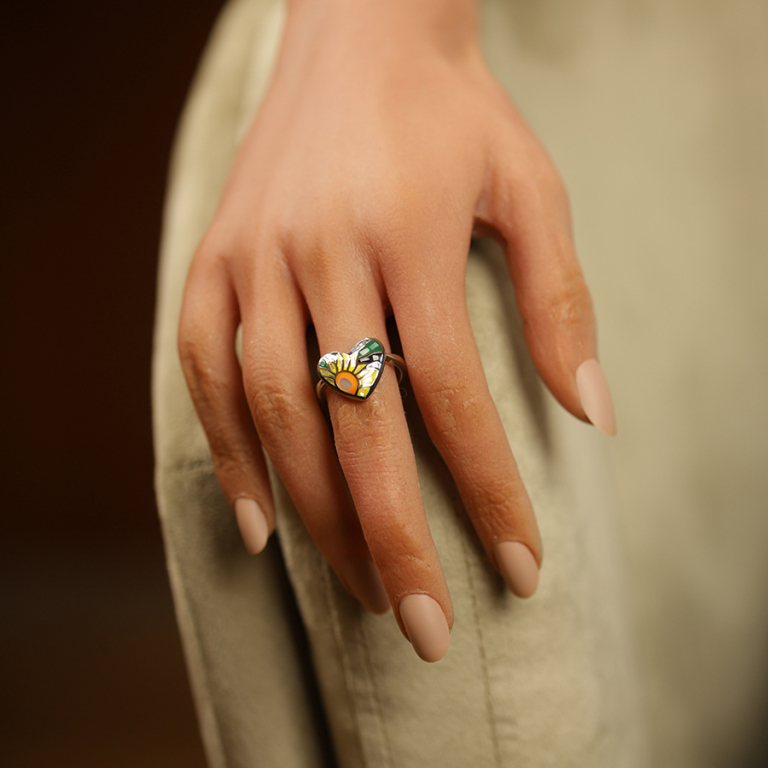 Bague Stella Mia en acier forme coeur résine et nacre multi couleur - Vue 20