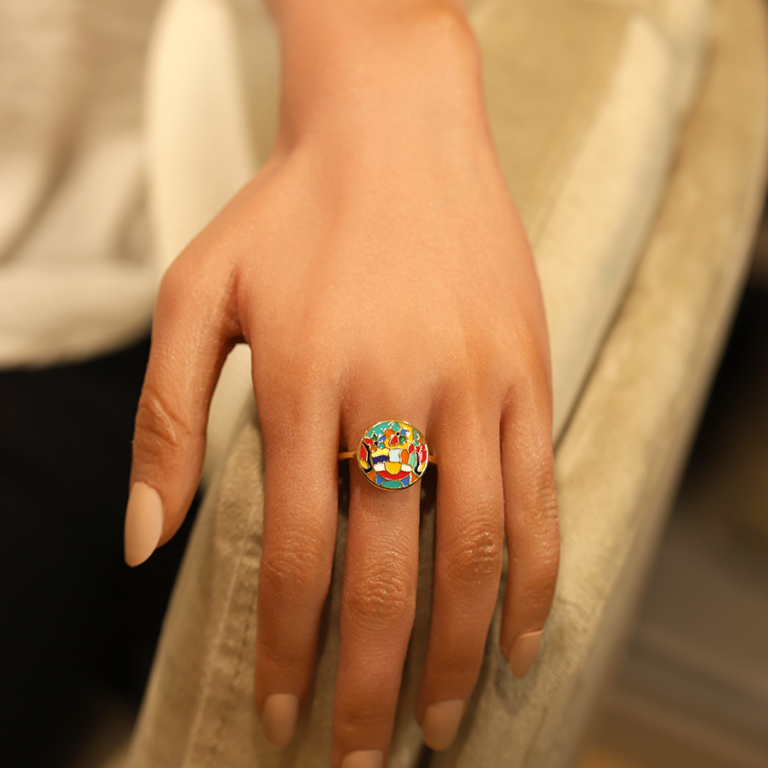 Bague Stella Mia en acier doré ronde motif résine multi couleur - Vue 20