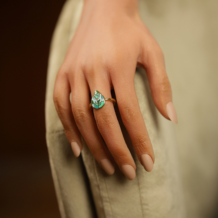 Bague Stella Mia en acier doré motif résine bleu vert - Vue 20