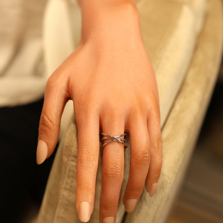 Bague en acier croisée 3 fils ouverte et réglable - Vue 20