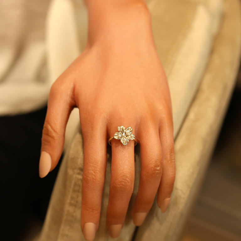 Bague en acier doré fleur - Vue 20