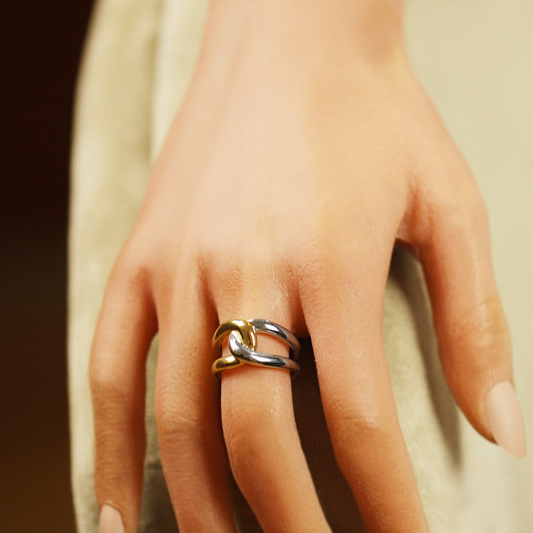 Bague en acier bicolore entrelacée - Vue 20