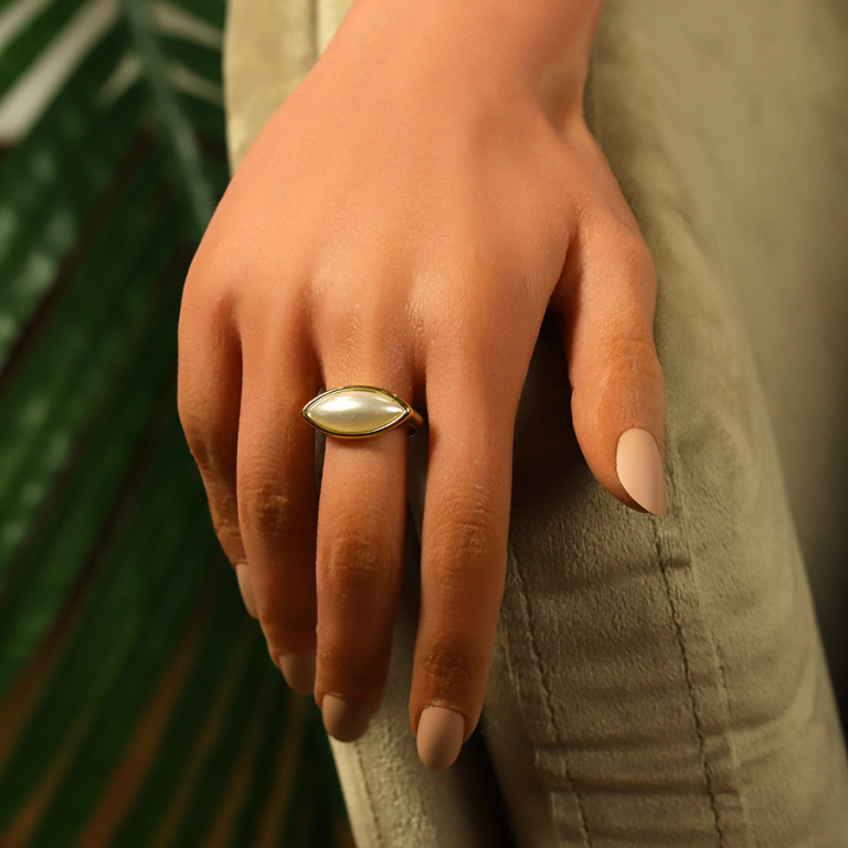 Bague en acier dor� navette blanche - Vue 20