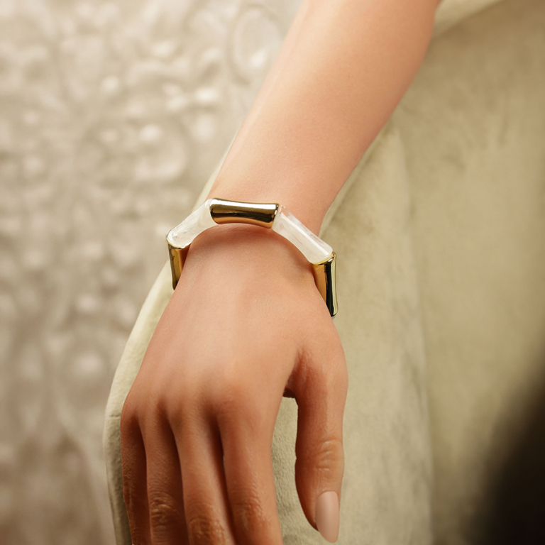 Bracelet extensible galb� blanc et r�sine dor� - Vue 20