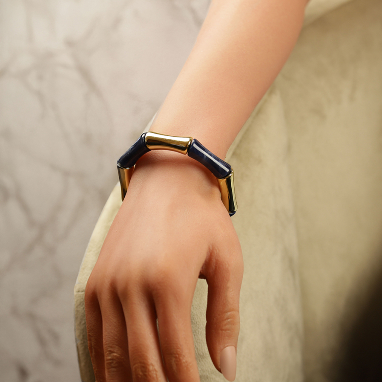 Bracelet extensible galb� bleu et dor� - Vue 20