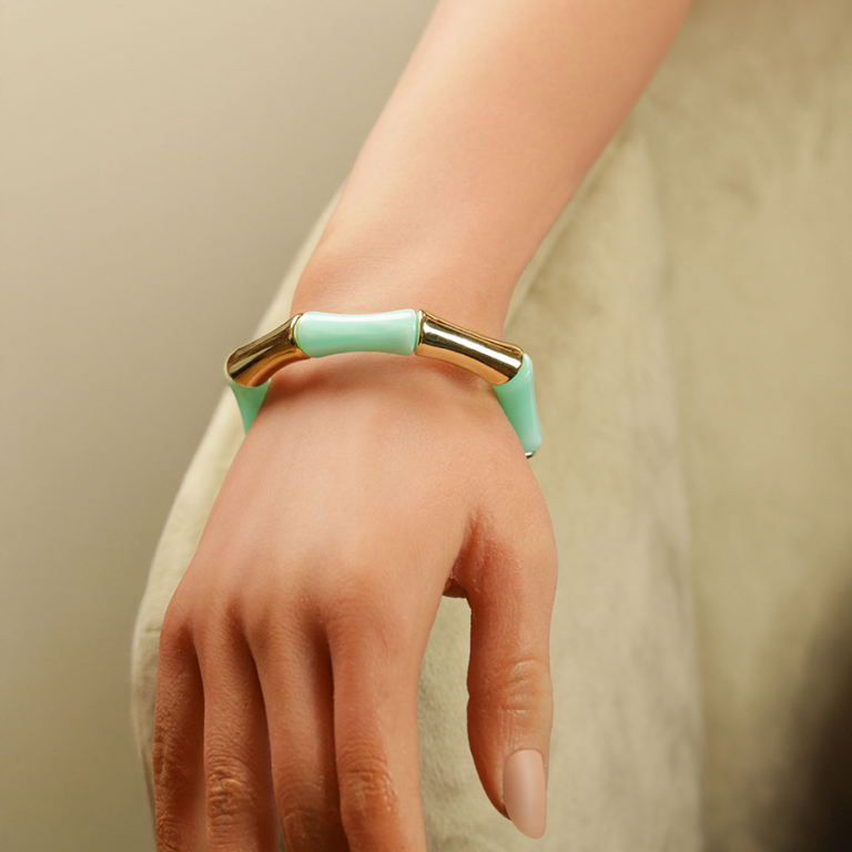 Bracelet extensible galb� bleu ciel et dor� - Vue 20