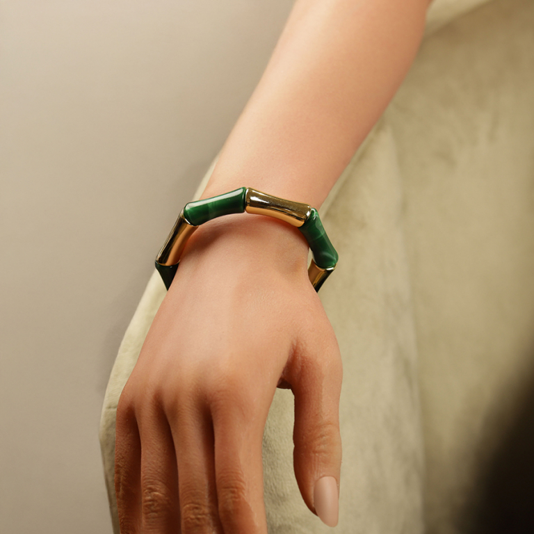 Bracelet extensible galb� vert fonc� et dor� - Vue 20