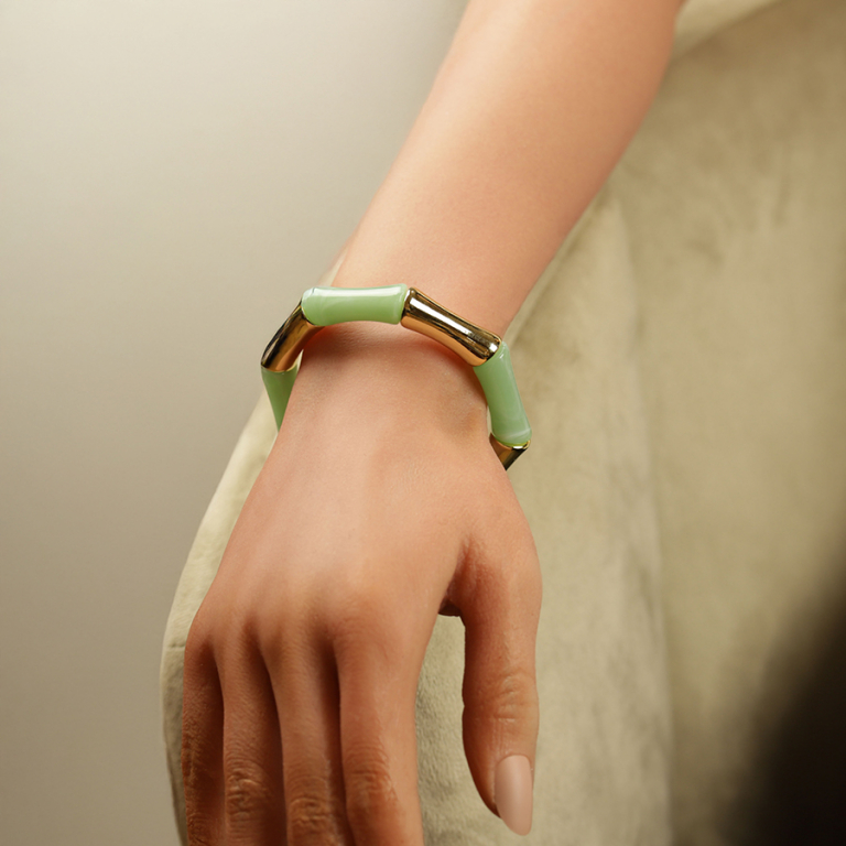 Bracelet extensible galb� vert et dor� - Vue 20