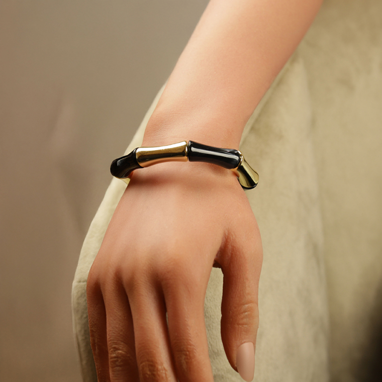 Bracelet extensible galb� noir et dor� - Vue 20